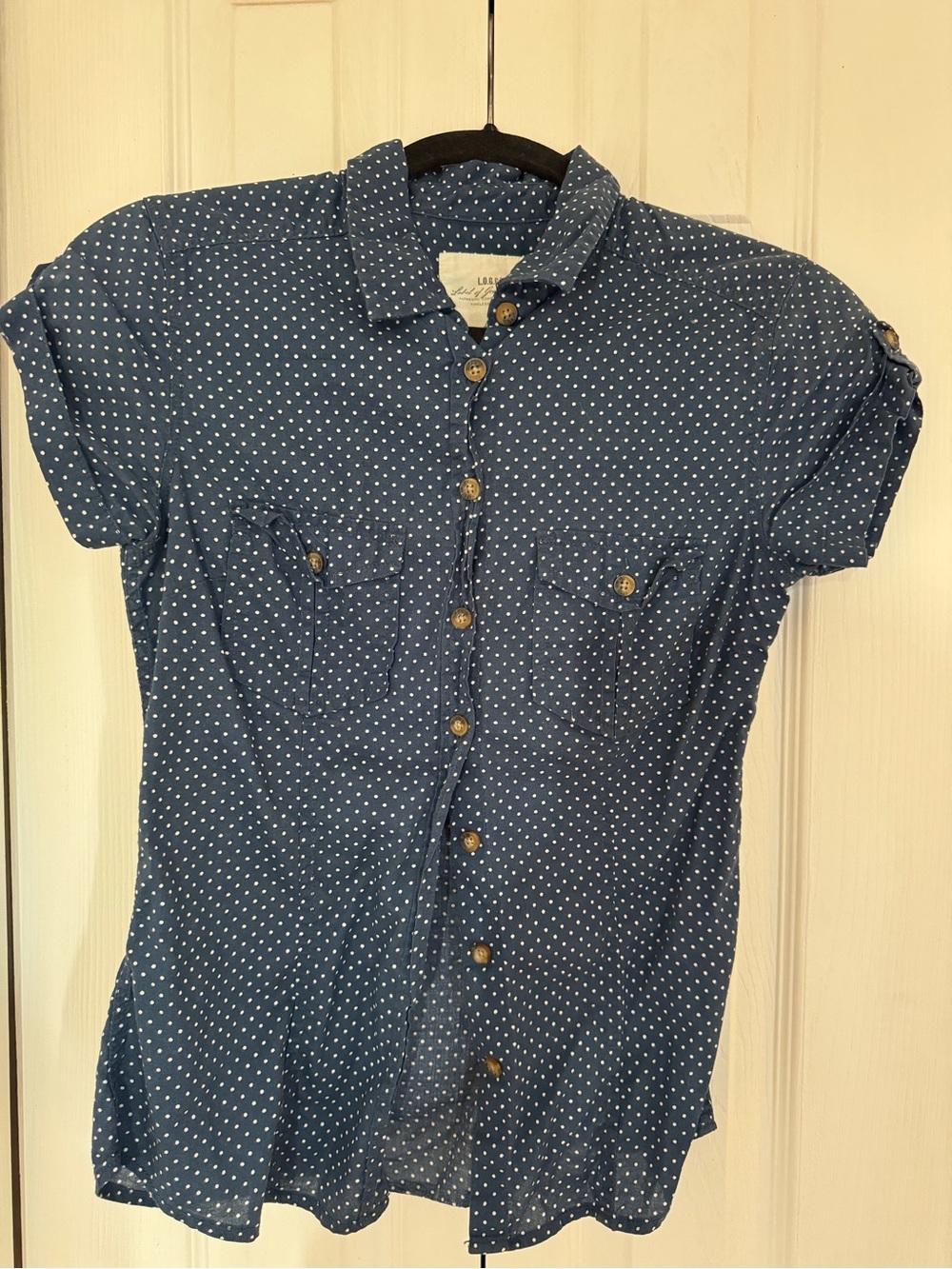 H&M Navy Blue Polka Dot Short-Sleeve Blouse